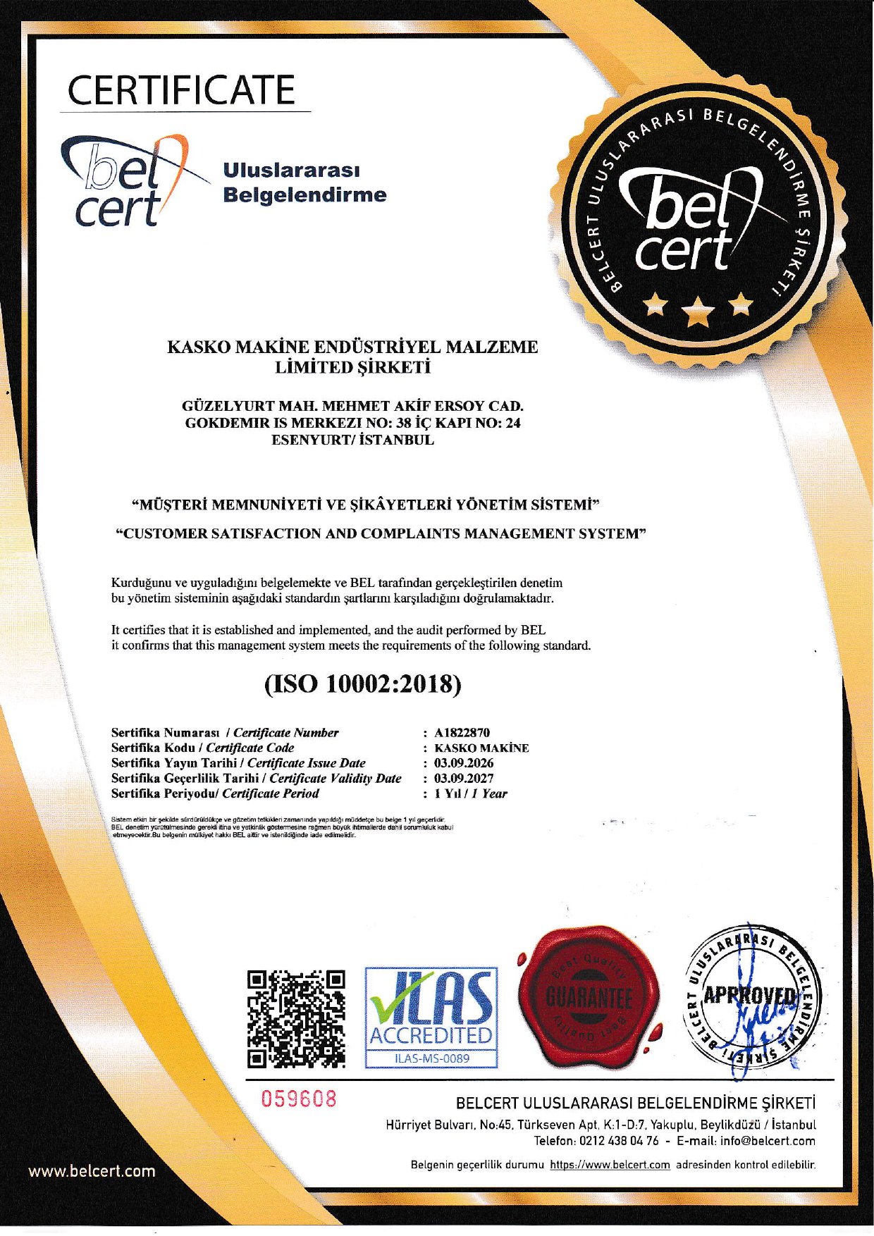 ISO 10002:2018 certificate — Customer Satisfaction & Complaints Management