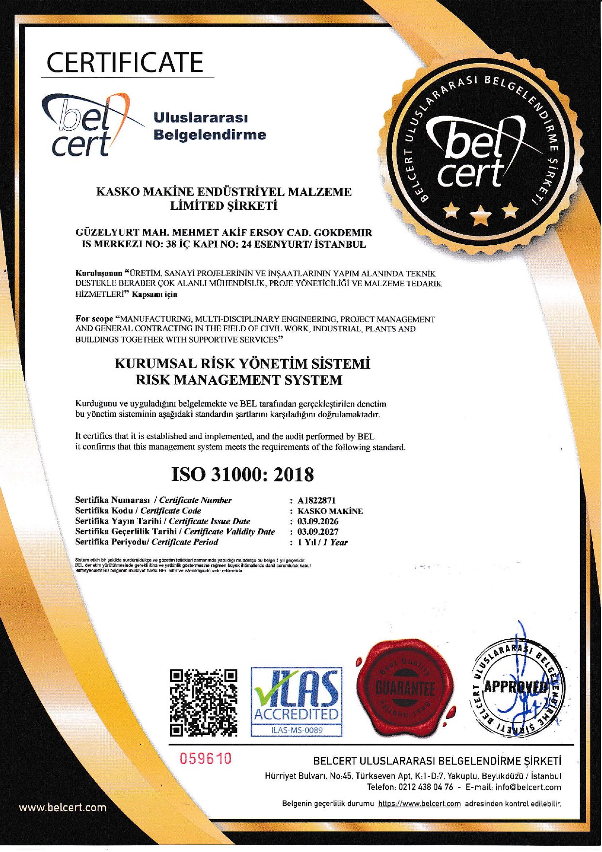 ISO 31000:2018 certificate — Corporate Risk Management System
