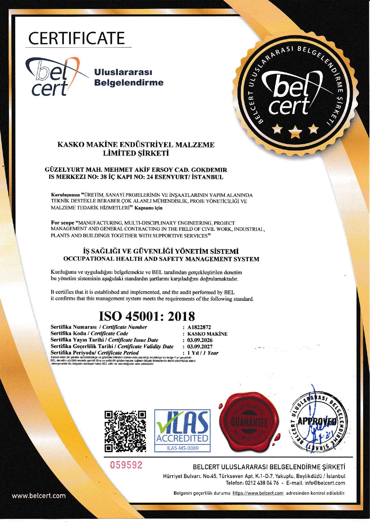 ISO 45001:2018 certificate — Occupational Health & Safety Management System