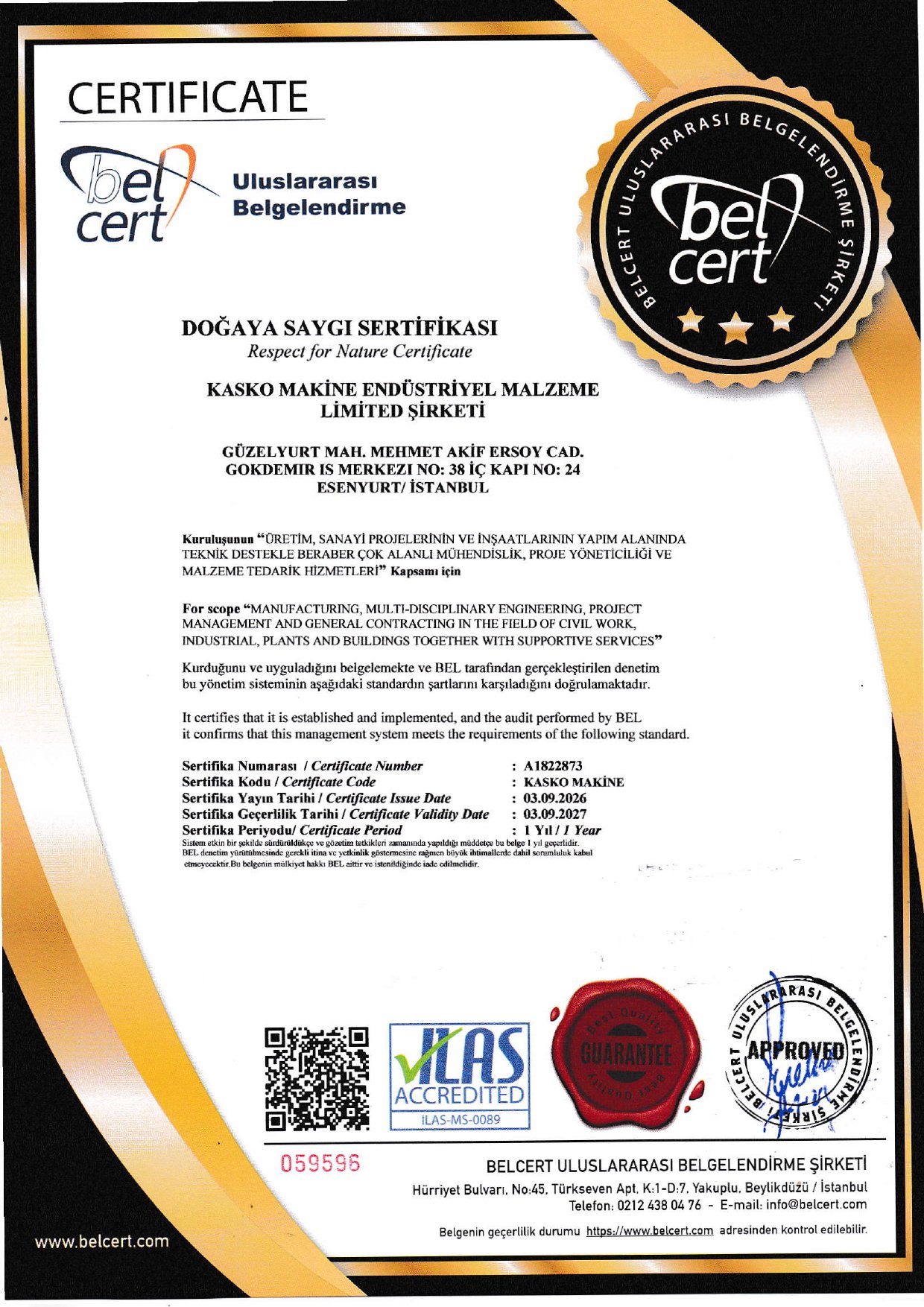 Respect for Nature certificate — Environmental Responsibility Certificate